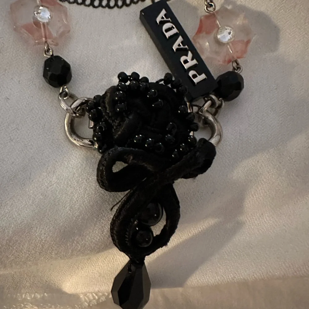 PRADA Pink Floral Acrylic and Crystal Necklace 17” L - Picture 2 of 11